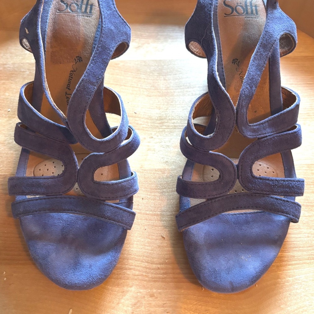 Sofft Blue Suede Strappy Cork Wedge Sandals 1282527 Womens 9M